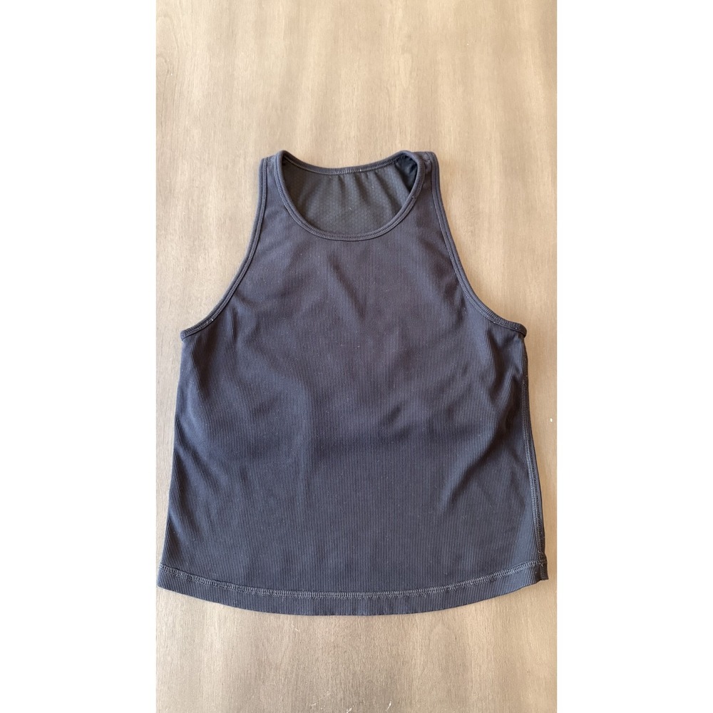Vuori Tank Top Womens Small Black Ribbed High Neck Cropped Built-In Bra